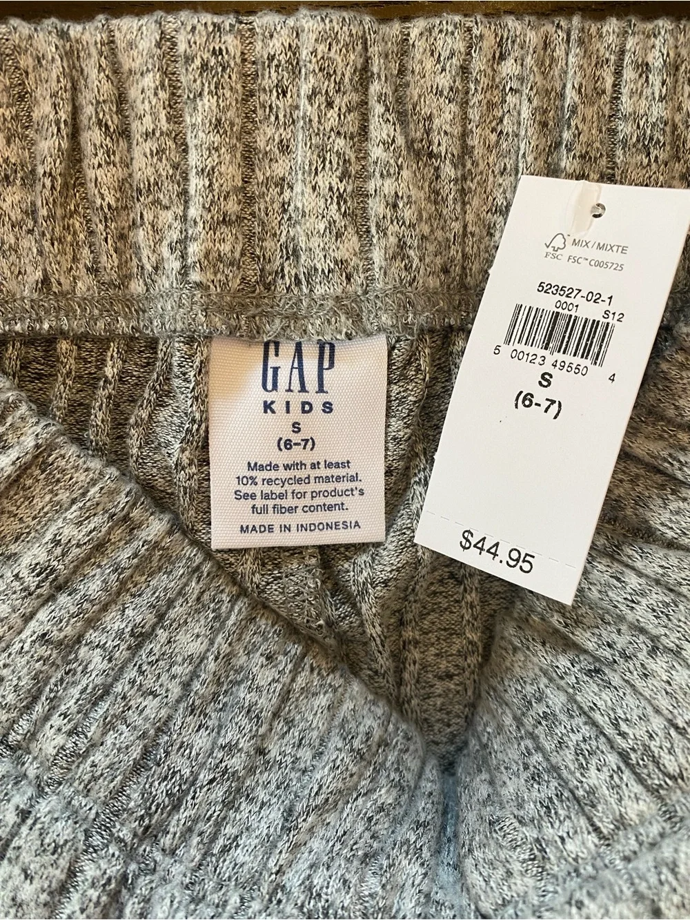 NWT GAP Kids Girls Light Heather Gray Ribbed Wide-Leg Pants - soft - size 6-7